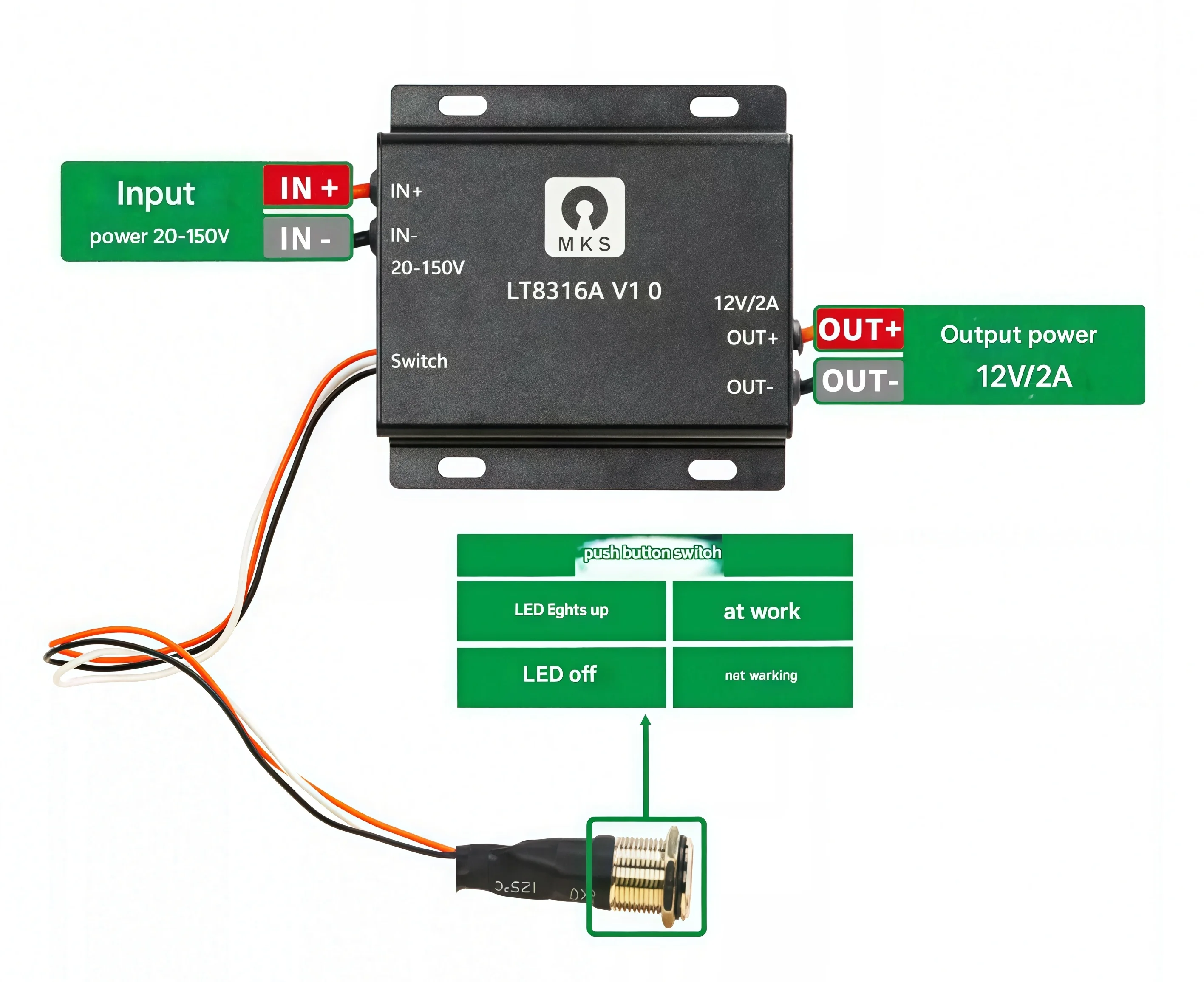 MKS VESC LT8316A Power Step-Down Module 20V-150V to 12V/2A Voltage Conversion