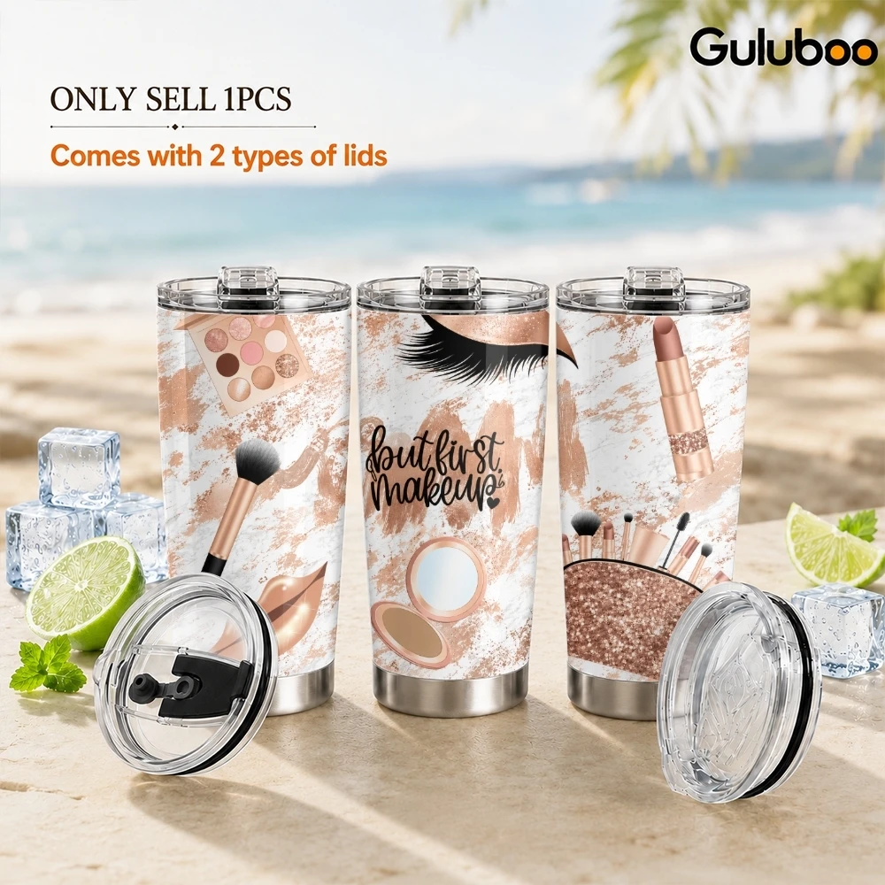 Luxury Beauty Collection Vacuum Flasks 20oz Stainless Steel Insulated Tumbler Double Wall Travel Mug with 2 Lids Straw Drink Cup