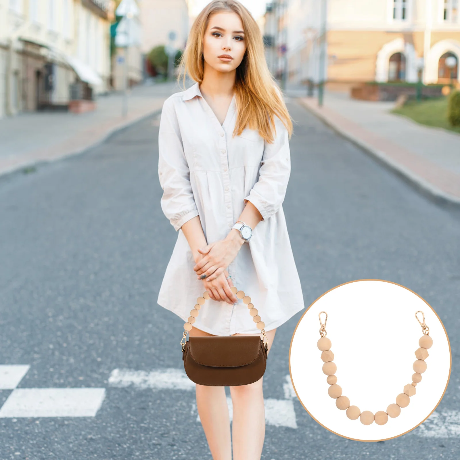 

Wooden Bead Purse Chain Replacement Decorative Handbag Chain for Women Vintage Lightweight Easy Use Wood Bead Handbag Chain,
