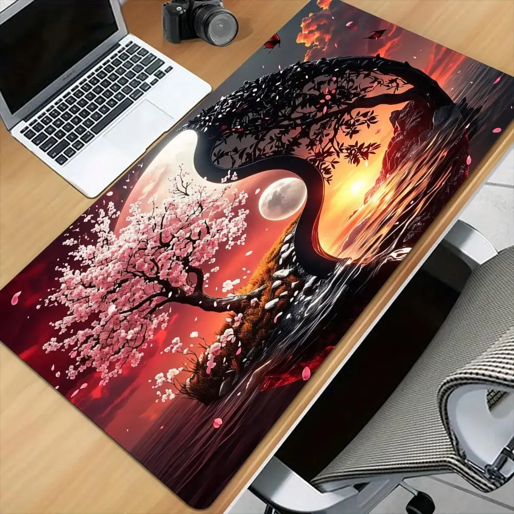 Fantastical Yin-Yang Scenery Mouse Pad Desk Mat with Stitched Edge XXL Mousepads Rubber Anti-slip Gamer Keyboard Rug Gaming Mats