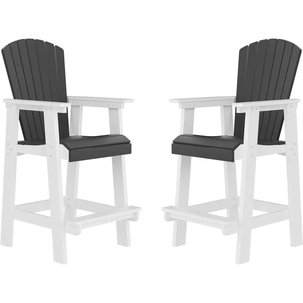

Set of 2 Outdoor High Back Patio Chairs with Wide Arms, Weather-Resistant for Balcony, Garden, Yard (White & Grey)