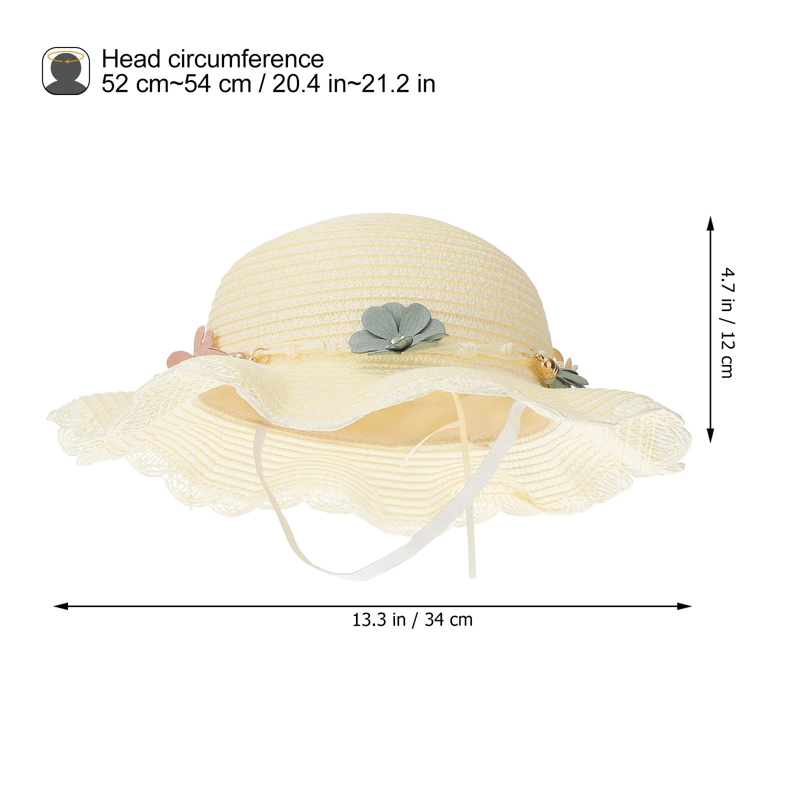 

1Pcs Children Sun Hat Wide Brim Straw Hat Milky White Adjustable 52-54cm Protect Face Neck Shoulder Breathable Kids Garden