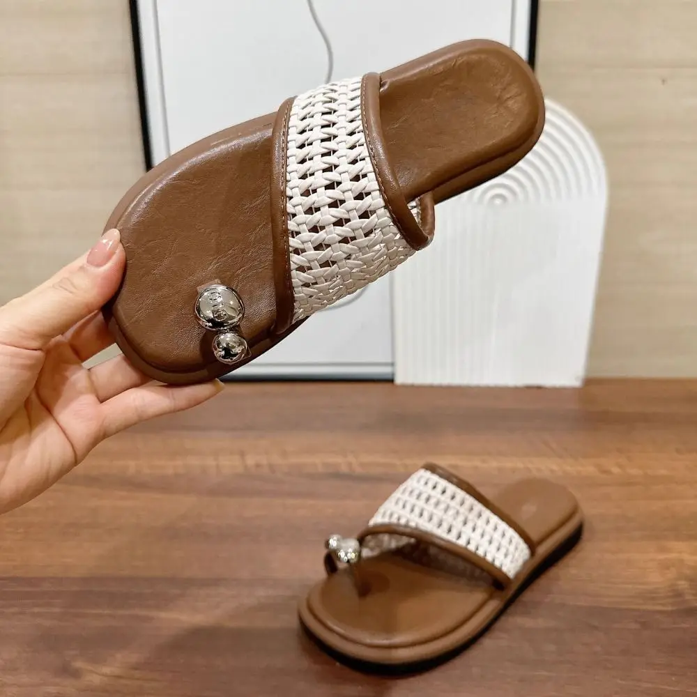Simple PVC Flat Flip Flops Soft Sole Beach Wear Shoes Beach Hollow Slippers Non-slip Toe Slippers Women Female