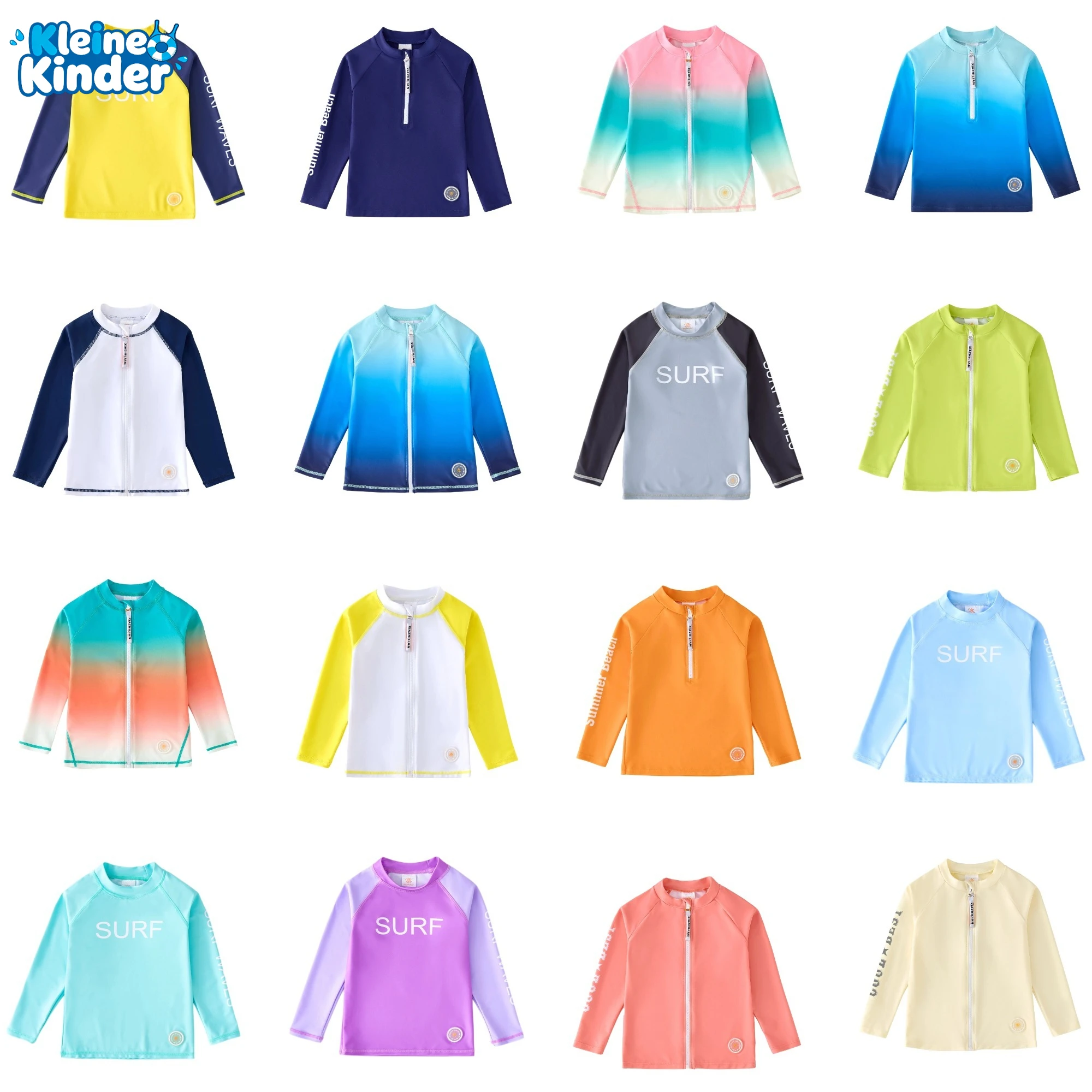 Kids Long Sleeve Rash Guard UPF 50+ Sun Protection Swim Shirt Gradient Swim Top for Toddler Boys Girls Beach Pool Surf Swimwear