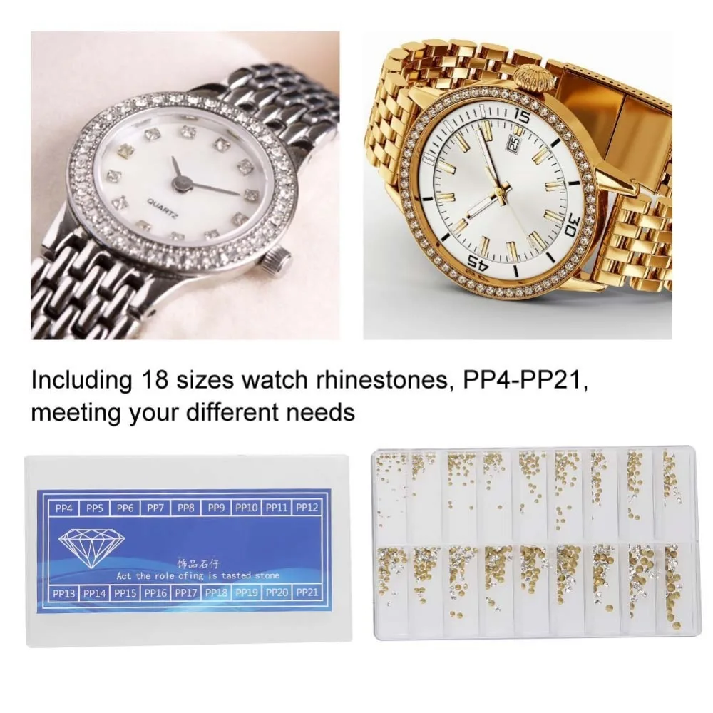 Full Set 18 Sizes Watch Decoration Parts Round Crystal Rhinestone Watch Repair Tool Watch Accessories Watch Repair