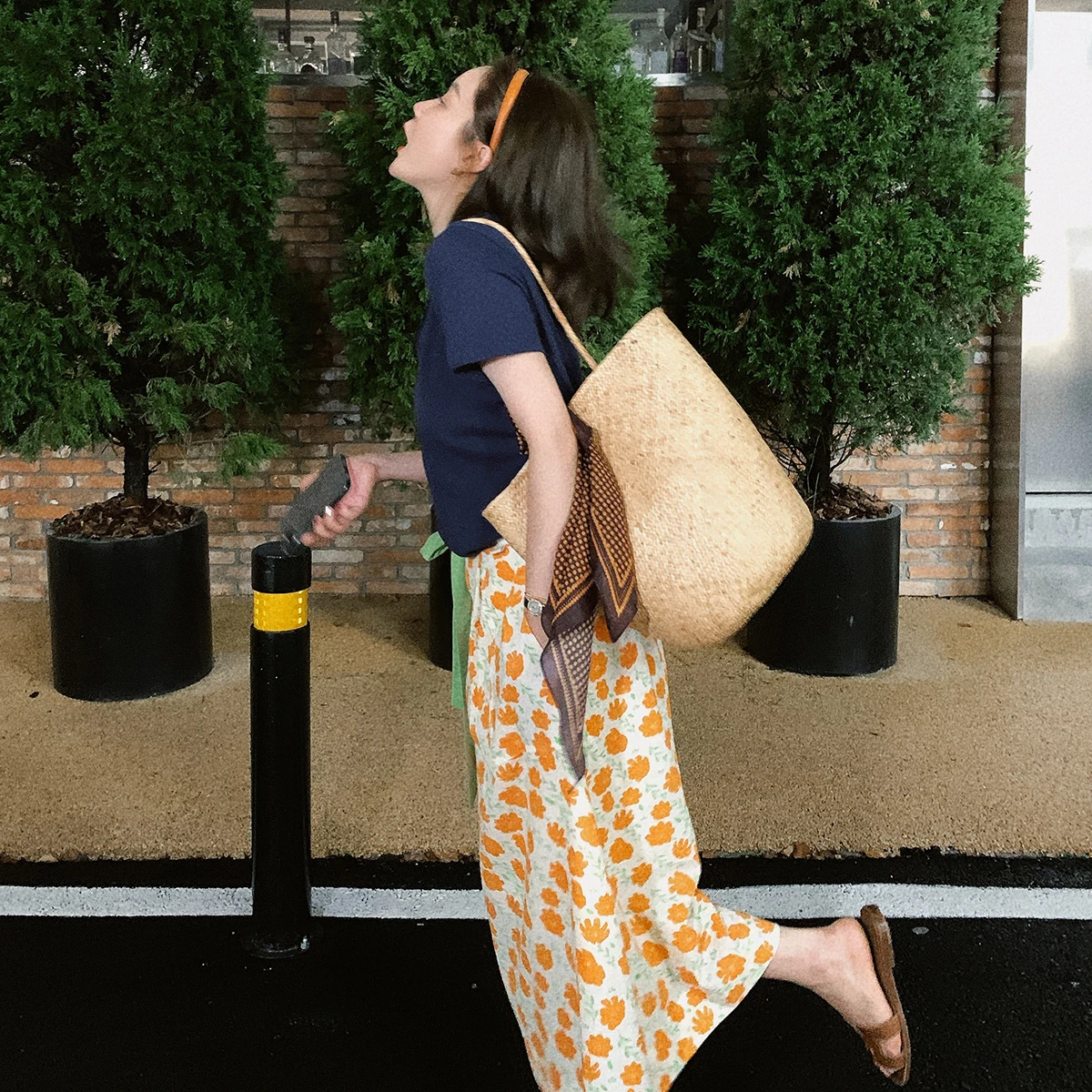 

Lebelin Sisy Women's High Waist A-Line Skirt Cotton Floral Print Summer New Sle Korean Sle Commute Long Skirt