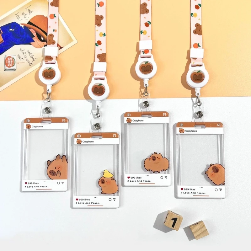 علبة بطاقة Cartoon D0UA و Lanyard Set Set Card Card Protestors مع حالة بطاقة بكرة شارة قابلة للسحب مع سلسلة الربيع