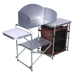 Aluminum Folding Table Mobile Kitchen Outdoor Camping Double Layers Storage Rack Tourist Trip Self-Drive Equipment Luxury Chair