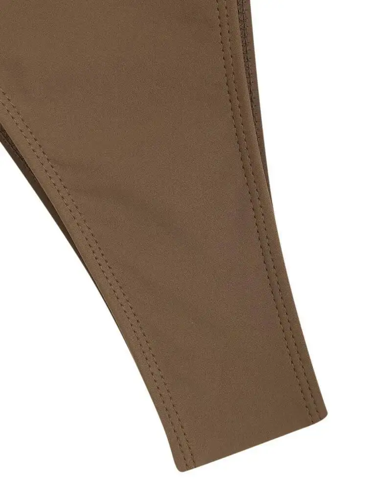 

Solid O 2025 New Swimsuit For Women Tie Side Shiny Metal Hardware Ring Bandeau Bikini Swimwear Padded Bra Top Low Waisted