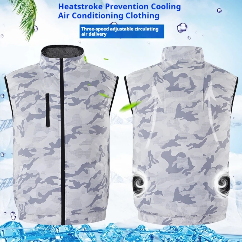 เสื้อกั๊กชุดพัดลมอัจฉริยะสำหรับการตกปลากลางแจ้ง ปั่นจักรยาน ป้องกันแสงแดด เสื้อกั๊ก ชาร์จ ระบายความร้อน ชุดเครื่องปรับอากาศ