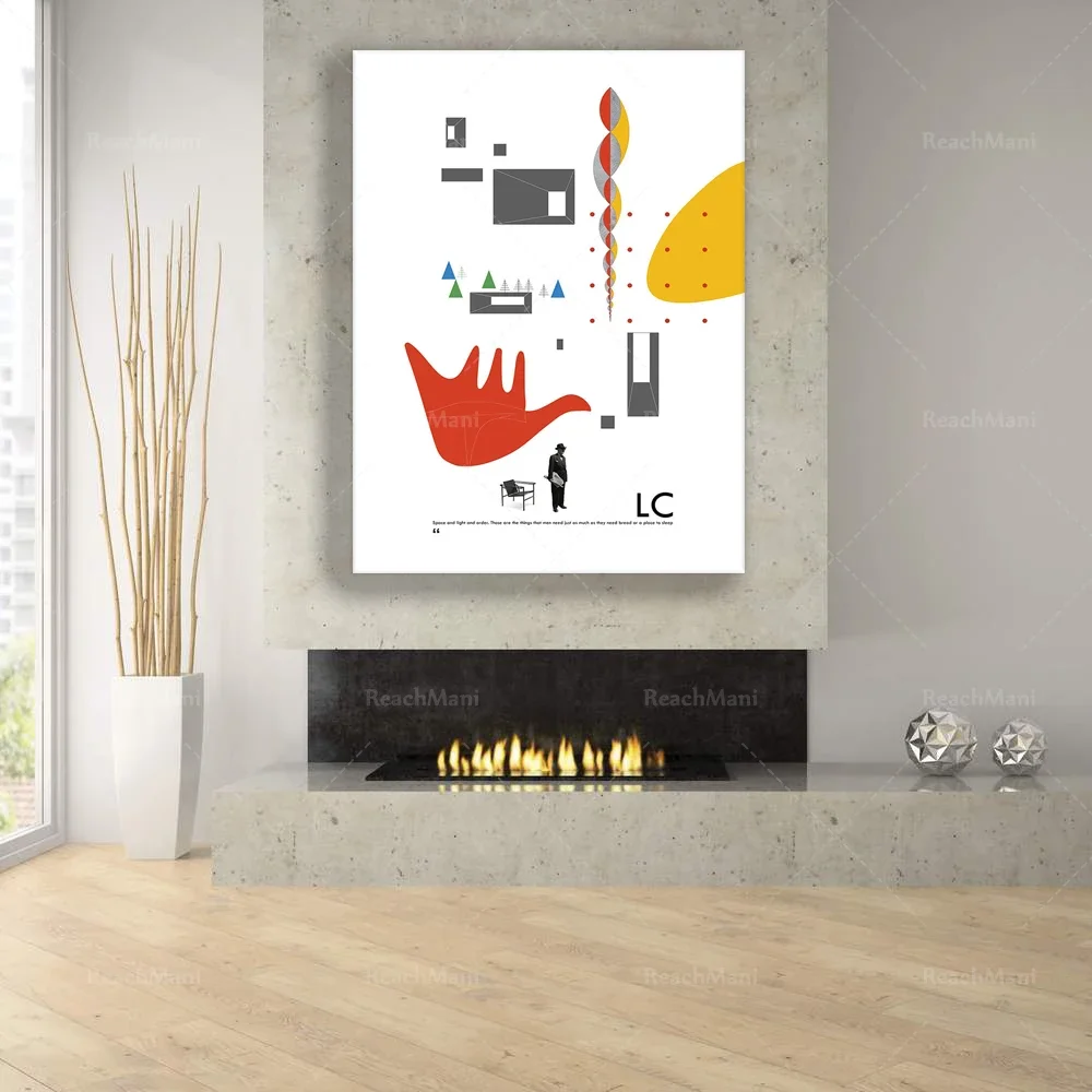 Collage. Le Corbusier. Arquitectura moderna. Impresión digital. Regalo para un arquitecto. Decoración de oficina