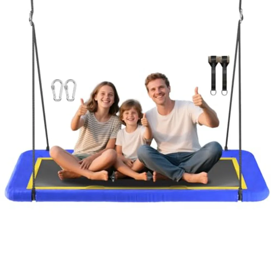 

60'' Rectangle Platform Tree Swing for and Adults Giant Flying Swing with Adjustable Hanging Strap Waterproof Textilene Fabric