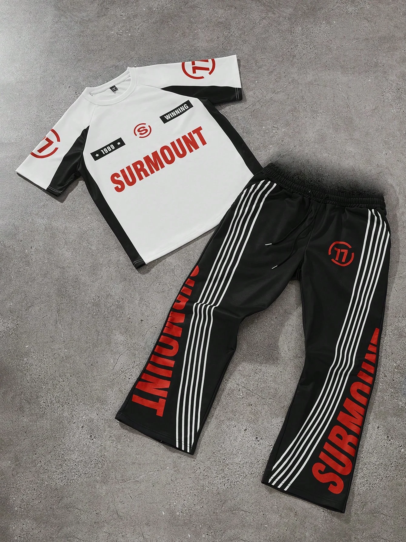 Streetrush Men T-Shirt Pants Set Racing Sports Style Young Street Y2K Men Boy Friends Gifts Quick Dry Outdoor Trendy Sportswear