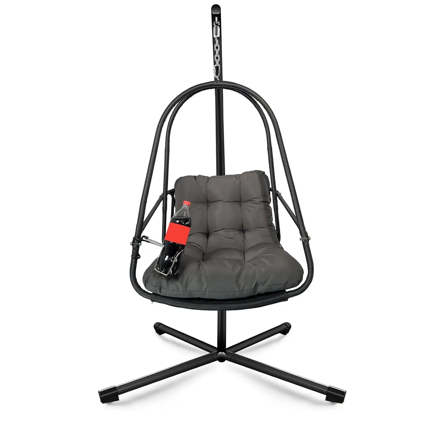Wicker Rattan Hanging Egg Chair with Stand, 350lbs Foldable Guardrail Cup Holder UV Cushion Indoor Outdoor, Customized