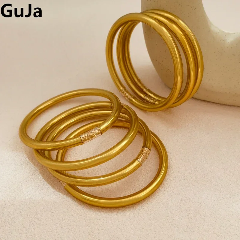 Trendy Jewelry High Quality Plastic Tube Inner Silicone Soft Bracelet For Women Female Hot Sale Gold Color Bangle Accessories