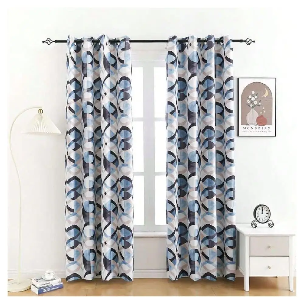 

Curtains Grommet Top Modern Geometric Bedroom Drapes Blue White Brown Blackout Curtains For Bedroom, Living Room, Dining Room,