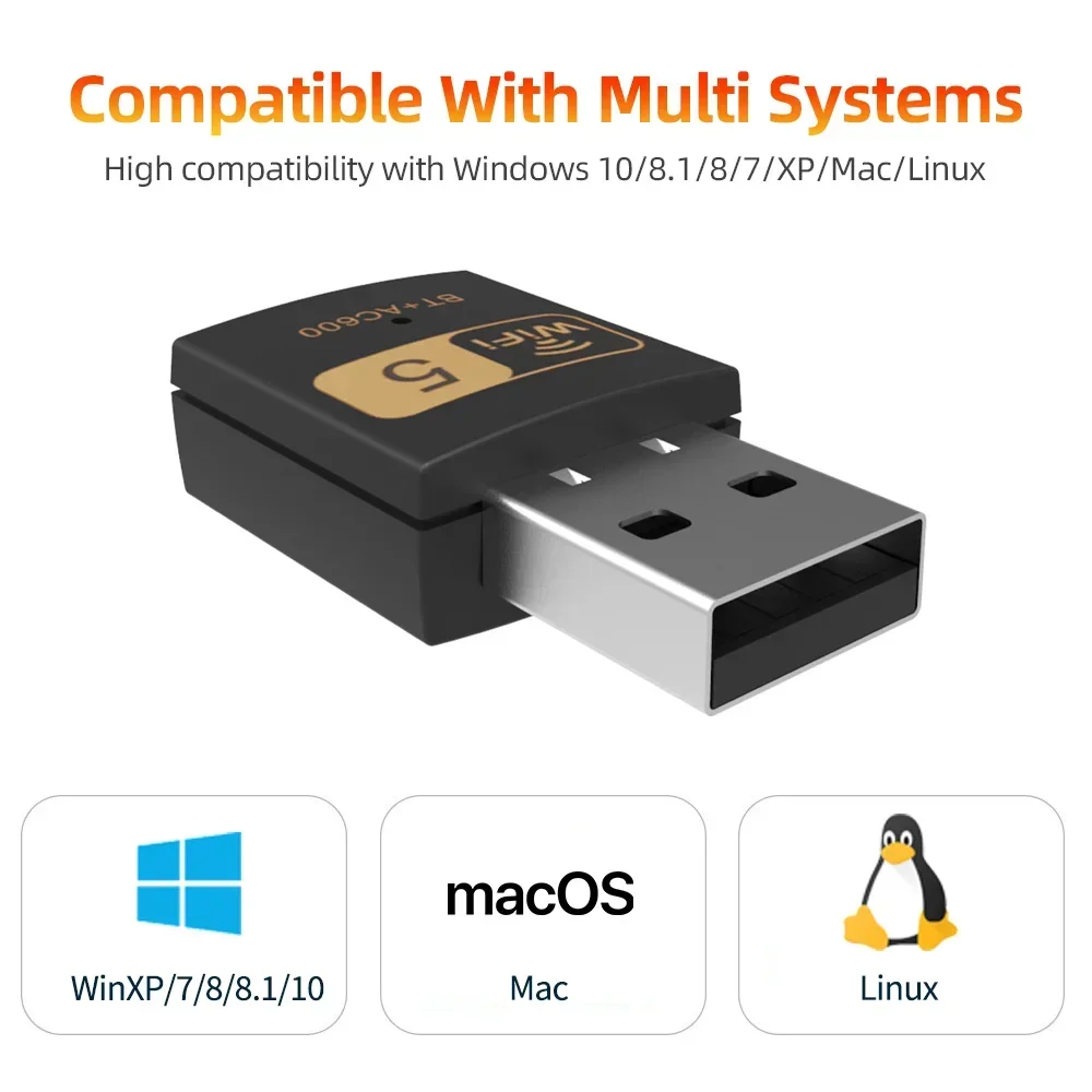 600Mbps High-Gain Wireless USB Adapter Wi Fi Dongle Bluetooth-compatible Wireless USB Wifi Adapter