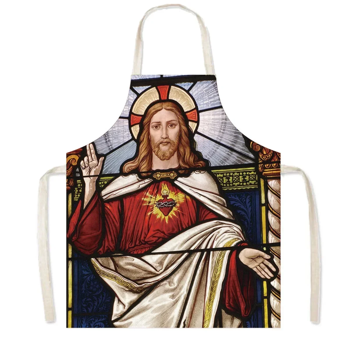 Vintage Religion Jesus Print Kitchen Aprons Women Men Home Cleaning Clothing Linen Pinafore Waterproof Chef Cooking Apron