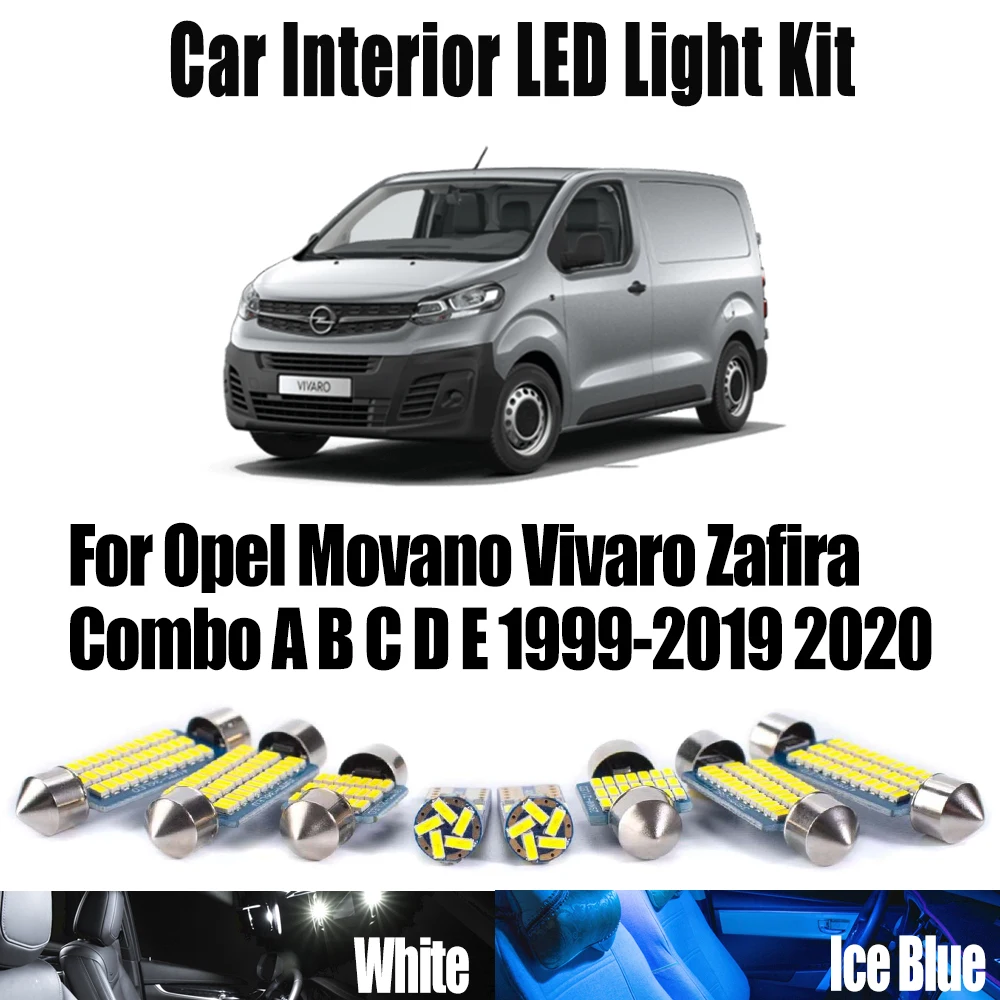 

Для Opel Movano Vivaro Zafira Combo A B C D E 1999-2018 2019 2020 Автомобильные аксессуары Светодиодный комплект внутренней лампы для чтения карт и купола