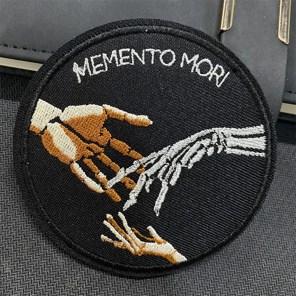 Memento Mori Embroidery Tactical Patches Death Skull Finger Morale Badge Personalized Military Armband Backpack Clothes Stickers