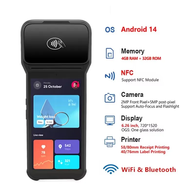 

Z93 Handheld Android Cash Register 6.26 '' IPS Touch Screen Billing POS Terminal With 80mm Thermal Receipt Printer NFC Scanner