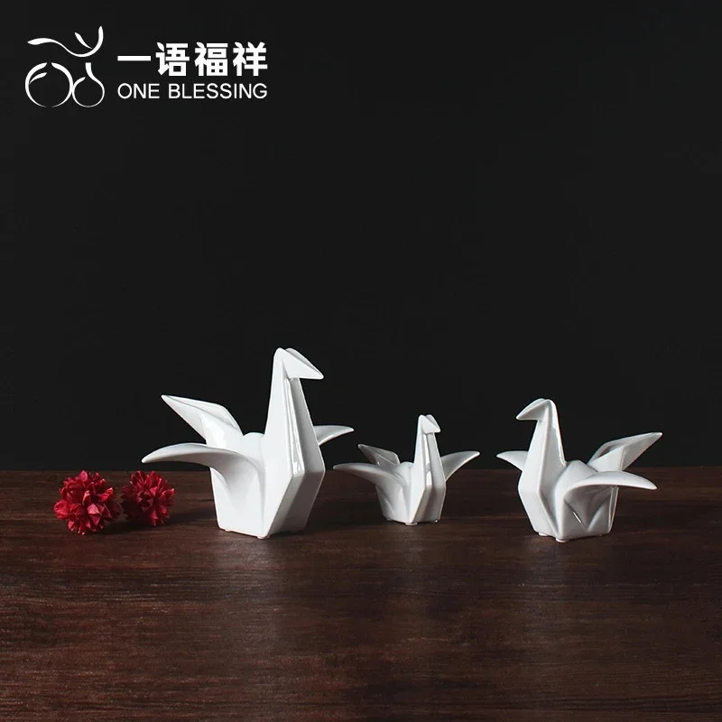 Ceramic Origami Crane Swan Figurines Geometric Handmade Home Table Decor Shelf Centerpiece For Women & Teens Birthday Gift
