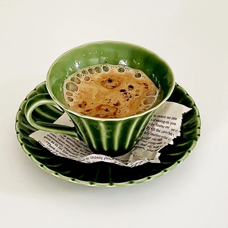 

Tazas Emerald Coffee Cup Vintage Vertical Pattern Ceramic Mug Afternoon Tea Cups Mugs Taza Tasse Кружкачашка اكواب قهوه