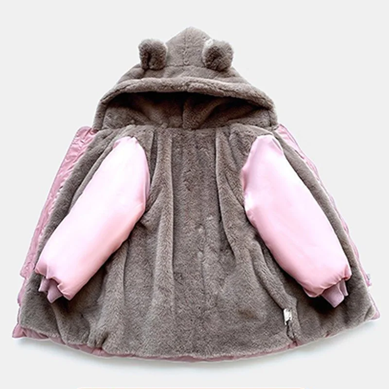 2023 Girls Winter Jackets Plus Velvet Warm Coats For Teen Girl Parkas Fashion Hooded Bear Children Outerwear Clothing 5-12 Years