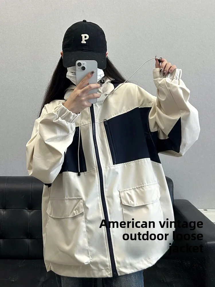 

Американский винтажный женский джет, повседневная свободная посадка, весна-осень, новая функциональная одежда, рабочая одежда, ветровка