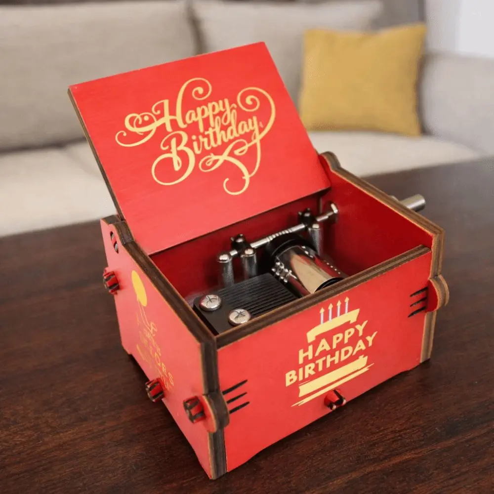 UV Painting Birthday Music Box Laser Engraving Mechanical Spring Hand Crank Music Box Retro Mechanical Music Box Holiday Gifts