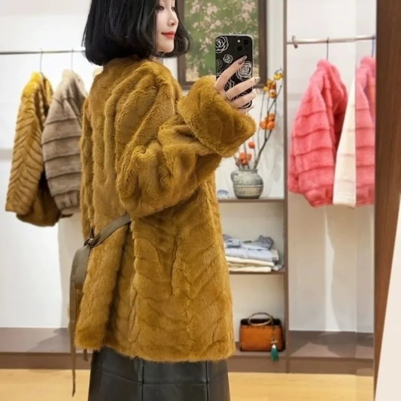 Young Environmentally Friendly Mink Fleece Fur Coat Women's New Fur Coat Medium and Long Fur Integrated Autumn and Winter Jacket