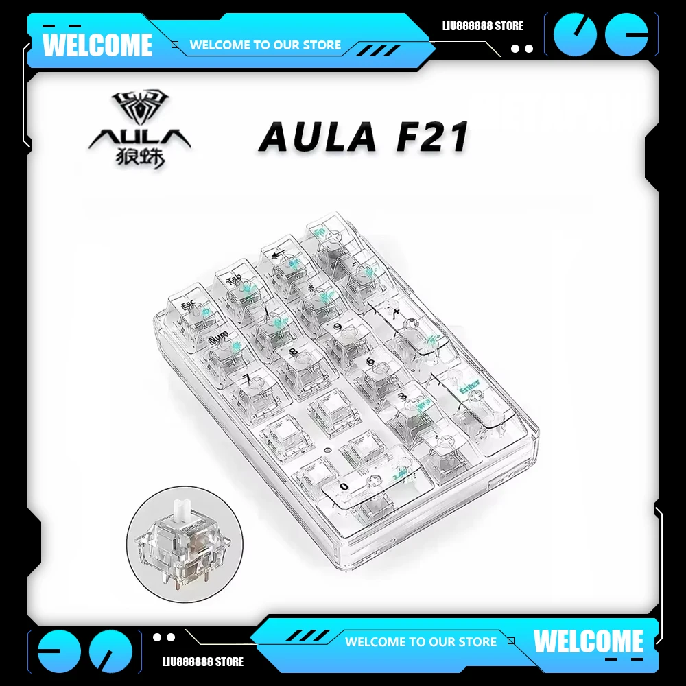 Aula F21 PC Custom 21key RGB Hot Plugging Transparent Numeric Keypad Tri Mode Long Endurance Keyboard Gaming Wireless Bluetooth