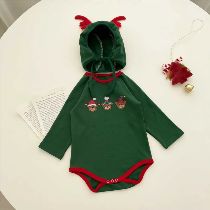 Newborn Baby Boy Girl Cotton Christmas Elk Clothes Set Romper+Hat Infant Toddler Deer Print Jumpsuit Autumn Winter Clothes 3-18M