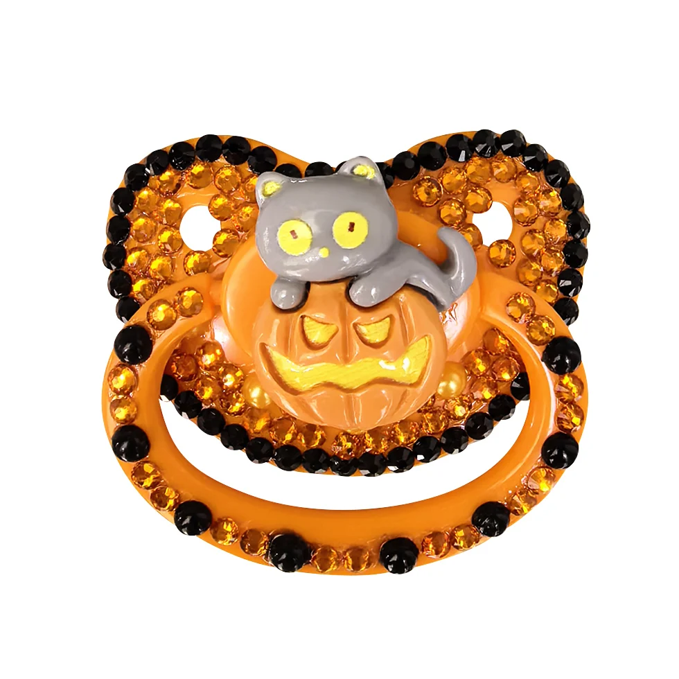 100% Handmake Pumpkin Cat Pattern Adult Baby Pacifier Silicone Adult size Pacifier Daddy Girl DDLG