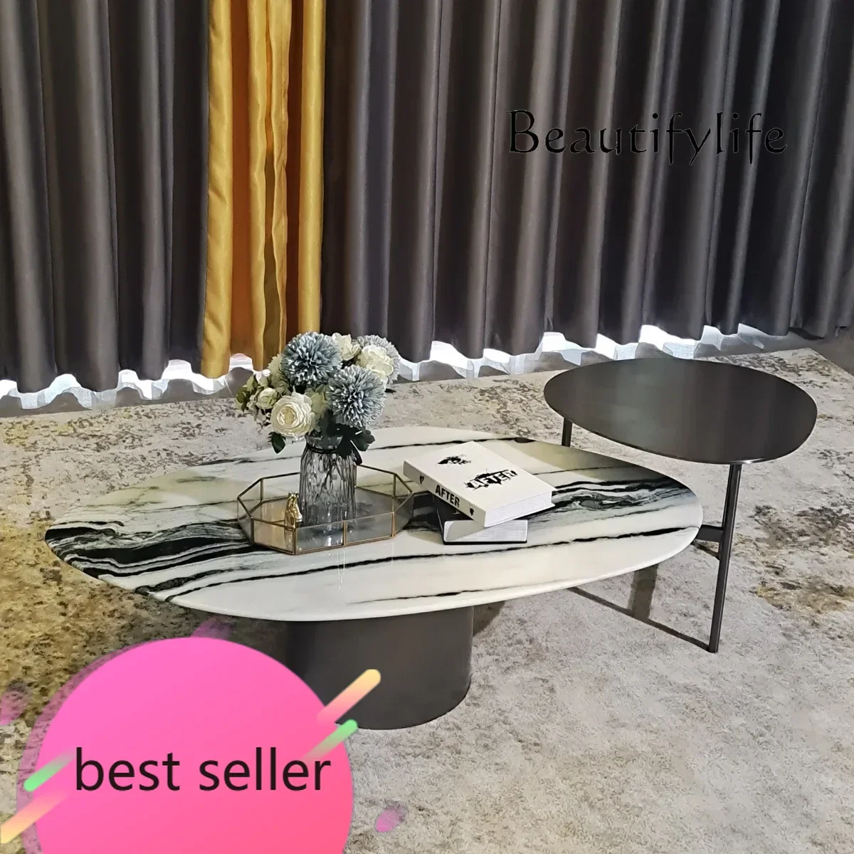 N Nordic Stainless Steel Mid-Ancient Style Special-Shaped Household Minimalist Marble Tea Table