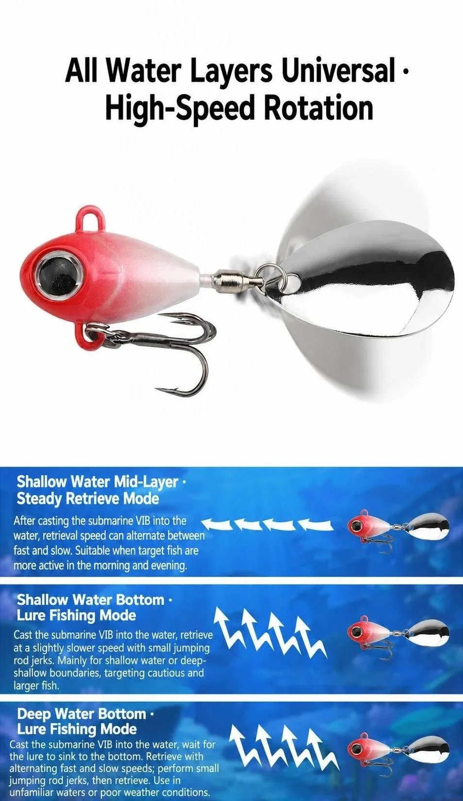 1 Stück 8g/10,5g/13g Mini VIB Spinner Jig Angelköder Metall-Hartköder mit Drehglitter und Dreifachhaken Künstlicher Köder – Detail 8