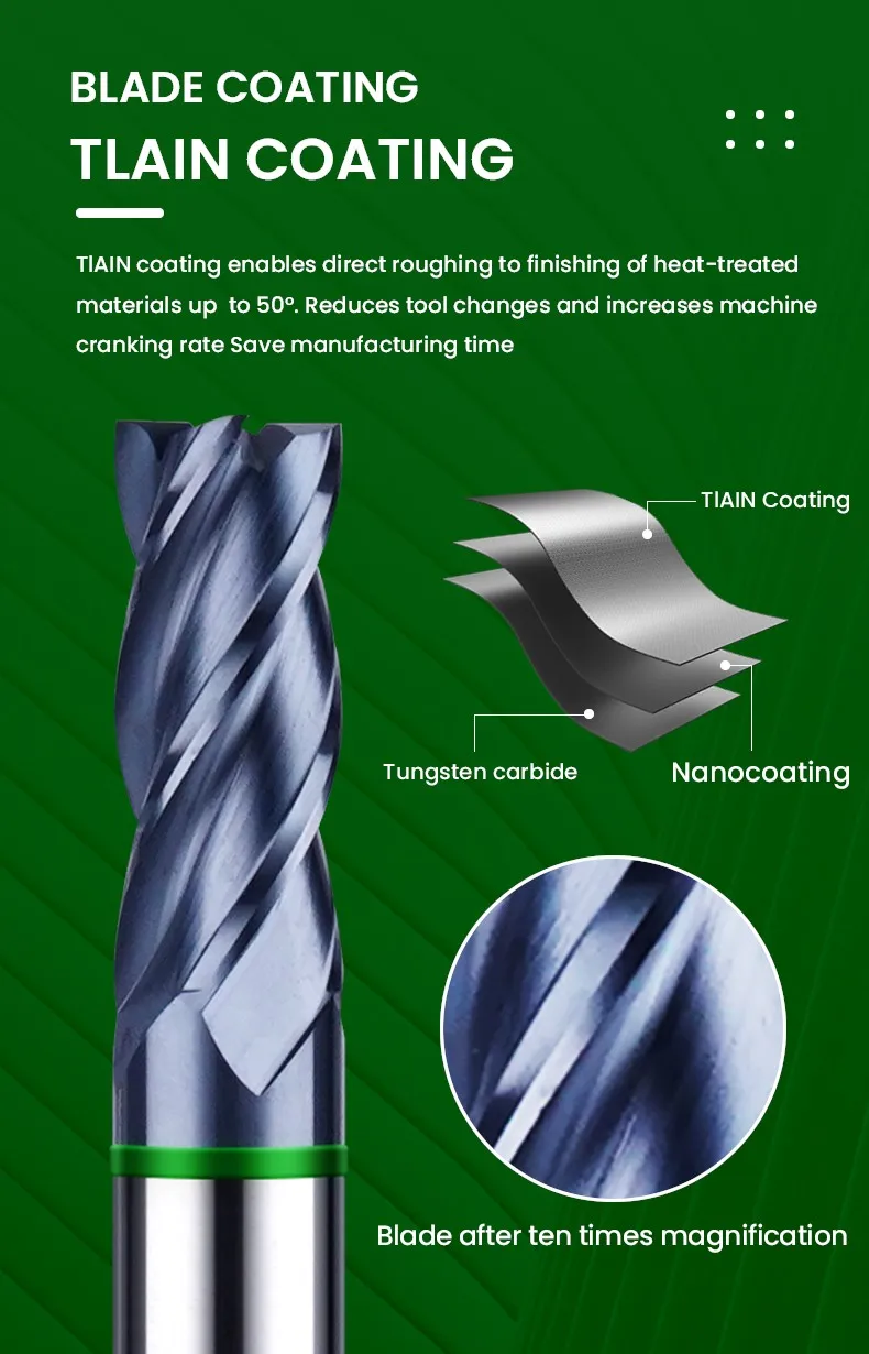 AZZKOR TGH-HRC50 4-Schneiden-Wolframstahl-Hartmetall-Flachfräser mit Nano-Beschichtung für CNC-Bearbeitungszentren, Fräswerkzeuge – Detail 7