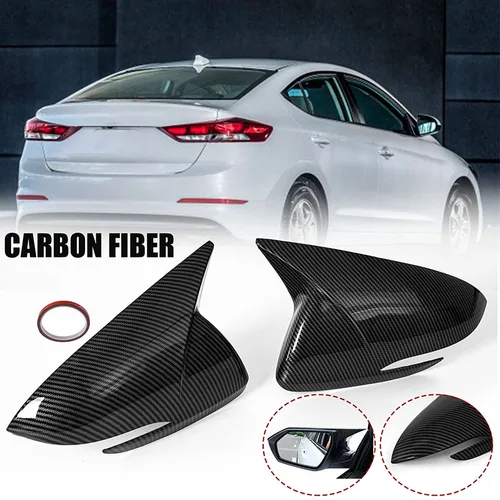 Imagen 2 del producto Cubierta de espejo retrovisor para Hyundai Elantra AD 2016-2020, negro/aspecto de fibra de carbono, tapa de espejo lateral, accesorios embellecedores para coche