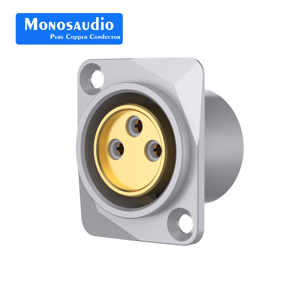 Monosaudio Pure Copper XLR Socket Chassis Panel Mount Gold/Rhodium Plated Available SM3/SF3 Male Female 3 Pin Adapter