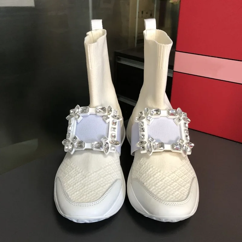 ファッションデザイナーの女性用靴高級ラインストーンチャンキー - Sock Boot Women のレビューと価格