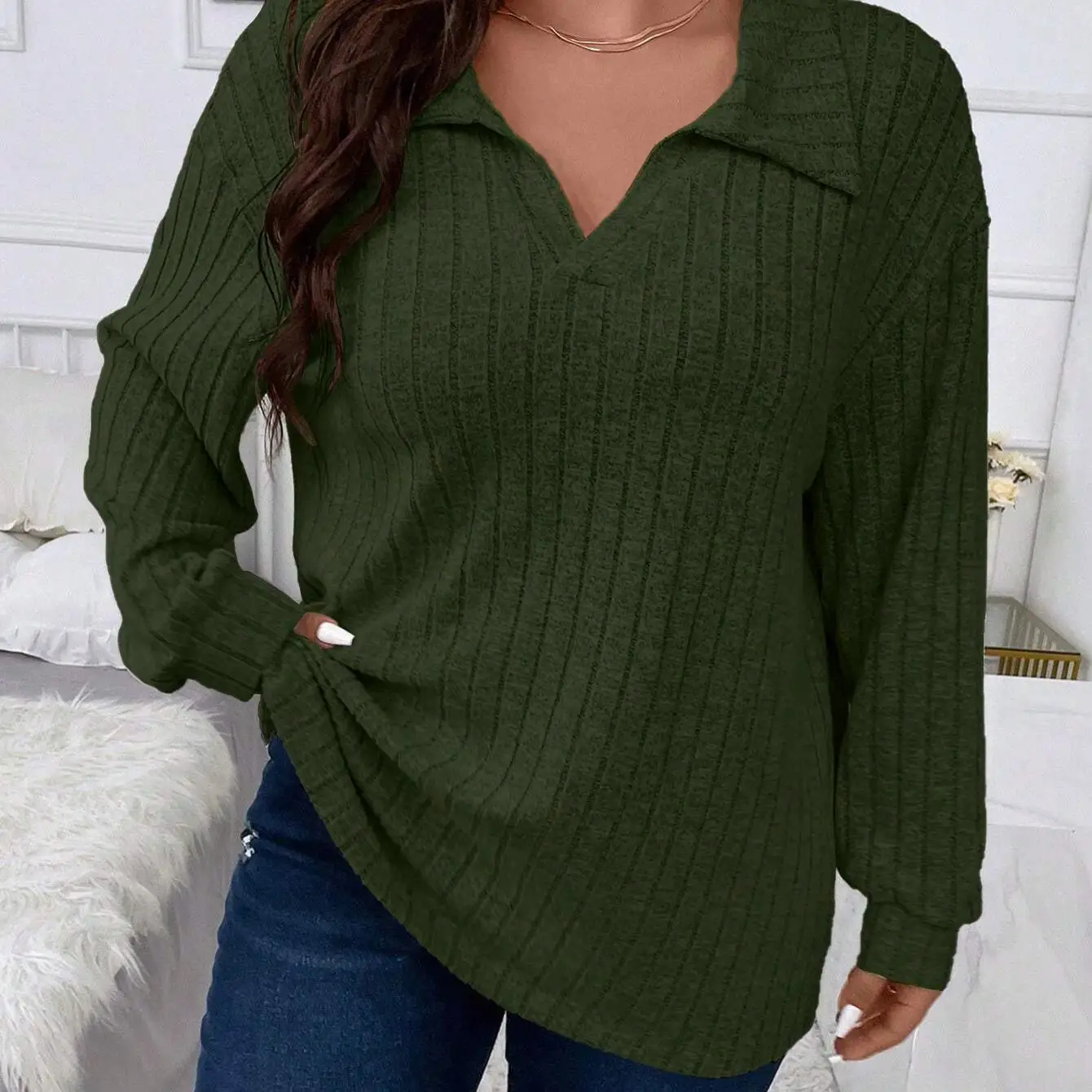 

Женская футболка большого размера, осенне-зимняя верхняя блузка, удобная посадка, повседневная рубашка для женщин больших размеров