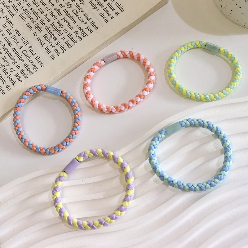 5Pcs/set  Simple hair circle, girls' fresh color matching, Fried Dough Twists head string balls, ponytail, leather band,