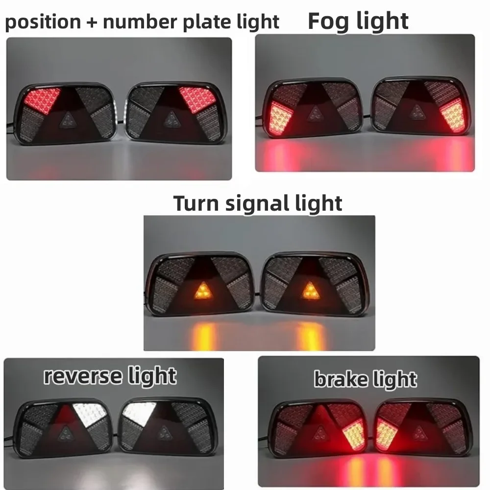 1 Set 12V 24V LED Rear Tail Light Brake Stop Reverse Turn Signal License Plate Lamp Indicator Truck Trailer Caravan Waterproof