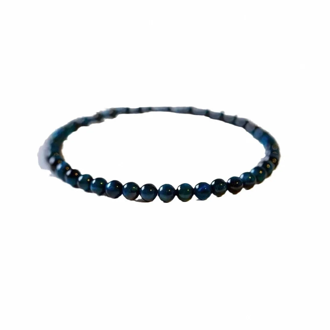 

New 2026 Natural Blue Tiger Eye Bracelet 4mm Beaded Cat Eye Anklet Necklace for Women Gifts