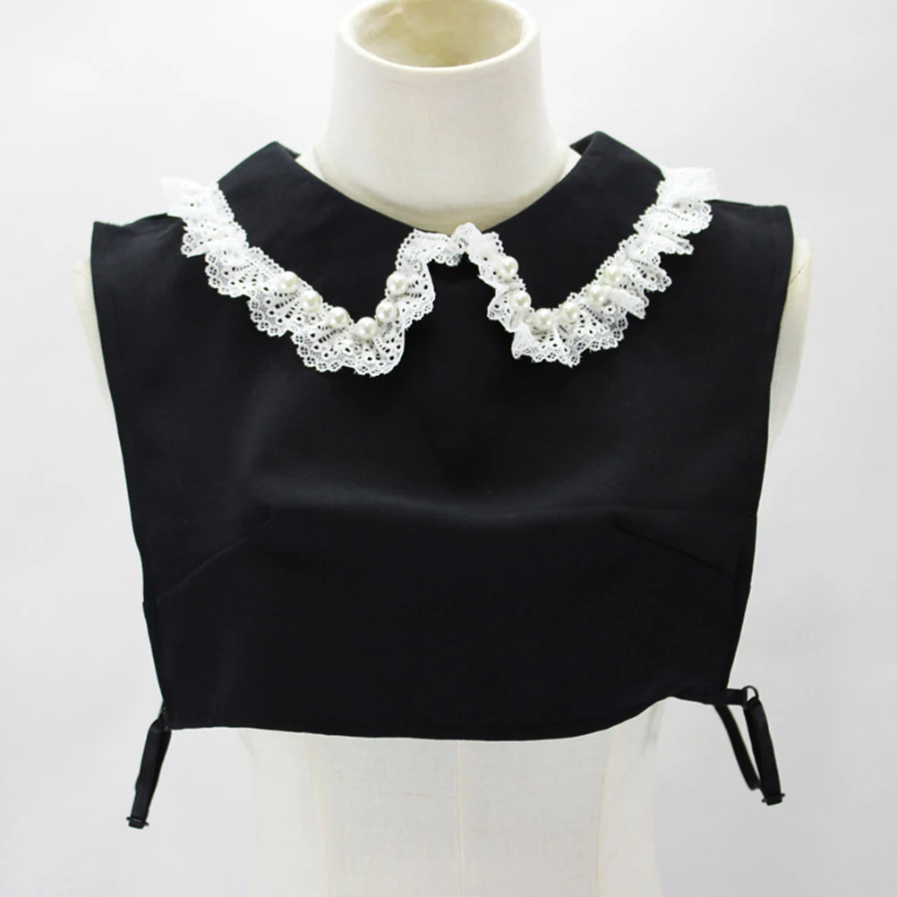 

Black Lace Collar For Women Hollow Pearl Design Elegant Fake Neckline Stretchy Wedding Party Wear Fake Collar For Dress