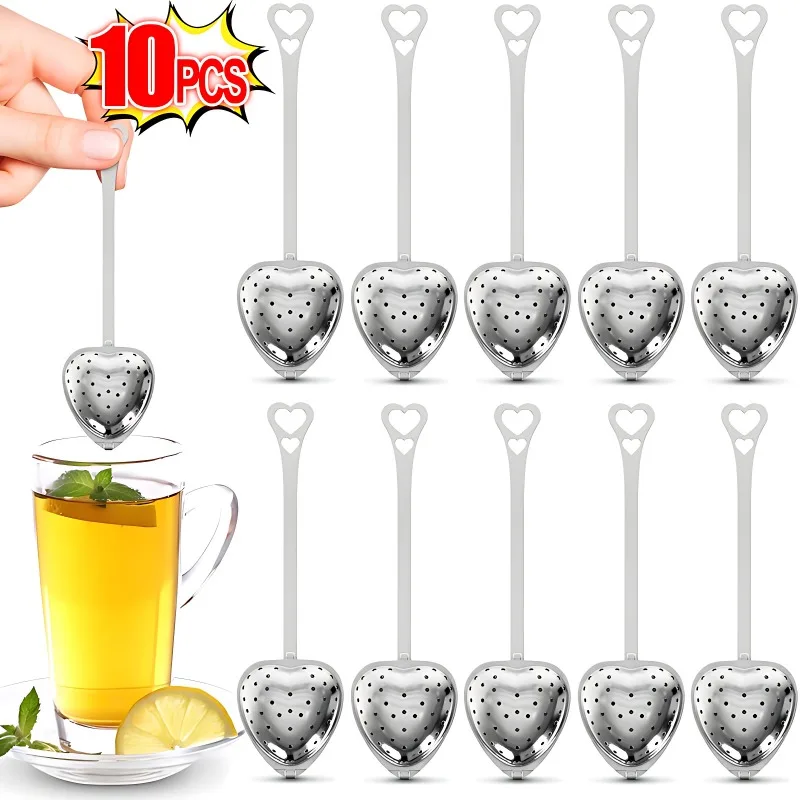 Filtro de té con mango en forma de corazón, malla de acero inoxidable, colador de té en forma de corazón, cuchara Infusor de té, accesorios de cocina, 10/1 ud.