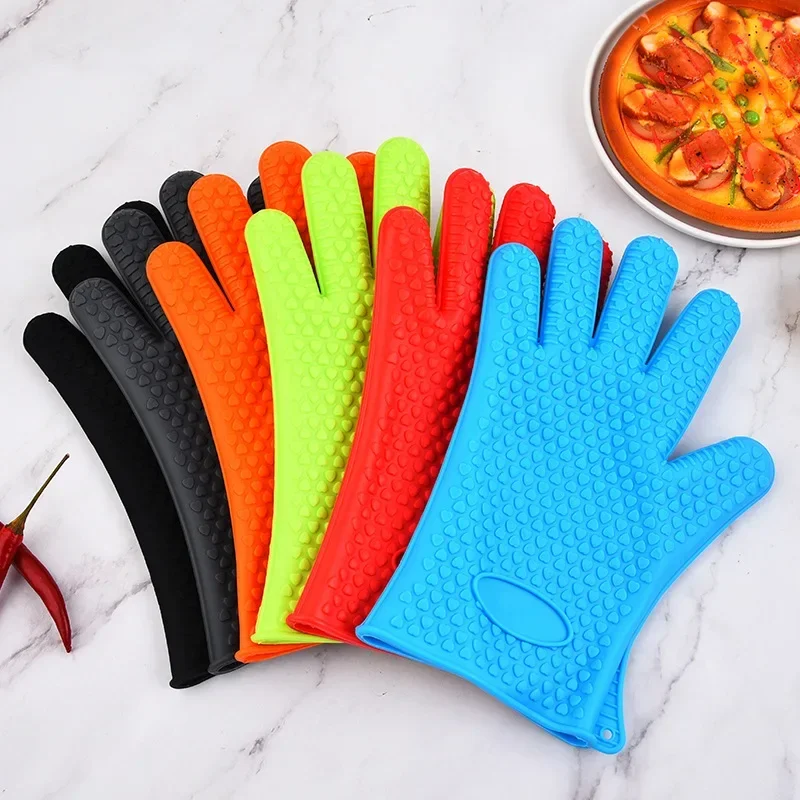 Silicone Oven Mitt Oven Gloves Heat Resistant Gloves Full Finger Hand Wrist Protection Silicone Oven Heat Resistant Mitts New