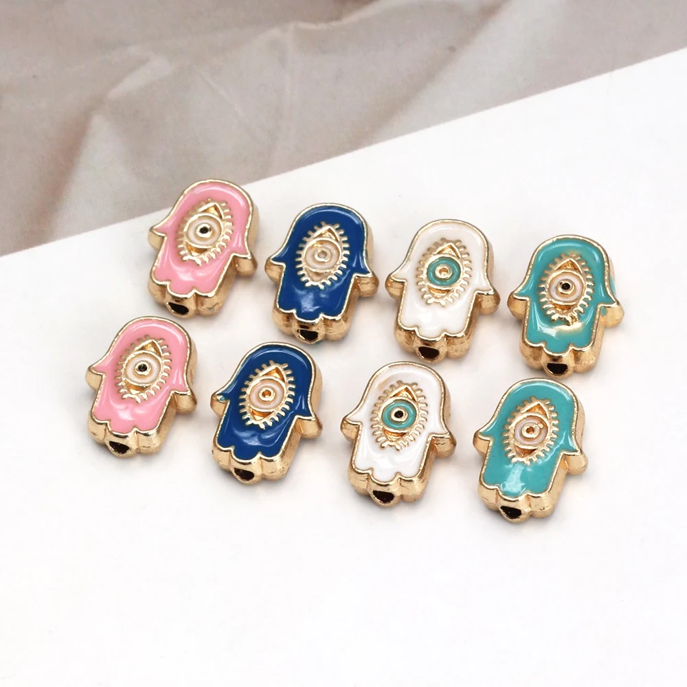 EVIL EYE 10pcs/lot Alloy Fatima Hamsa Hand Beads Turkish Evil Eye Charm Bead for Bracelet Necklace Jewelry Making Accessories