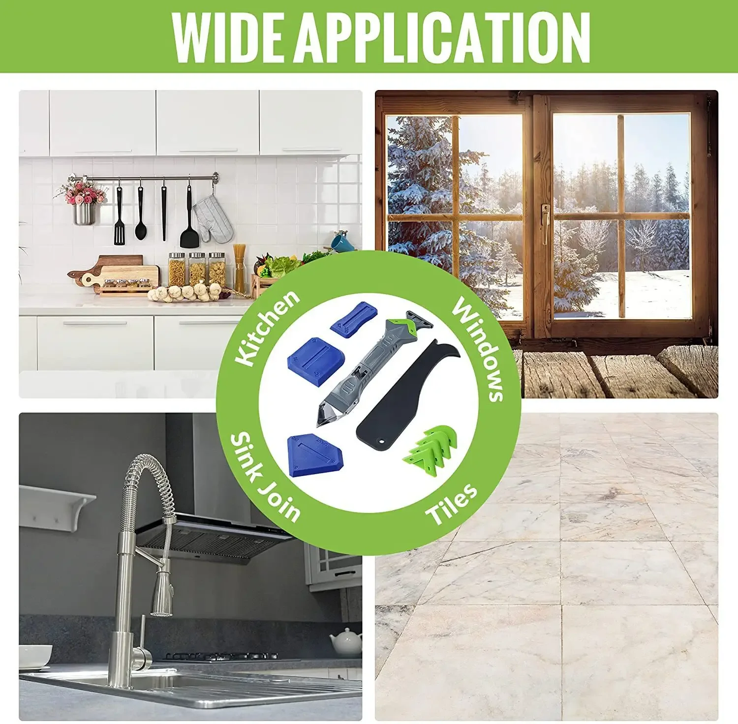 5 In 1 Silicone Caulking Tools Sealant Finishing Tool Kit Grout Remover Glass Glue Angle Scraper for Kitchen Bathroom Sink Joint