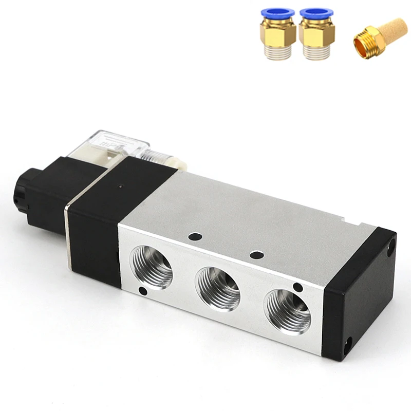 

4V410-15 DC12V 24V AC220V with PC jiont Pneumatic Electric Solenoid Valve 5 Way 2 Position Control Air Gas Magnetic